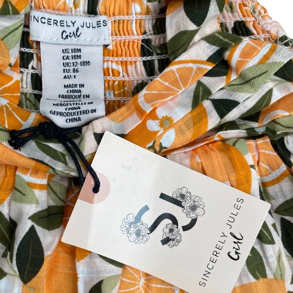 NEW SINCERELY JULES Eyelet Orange Citrus‎ Print Smocked Tiered Dress Toddler 18M